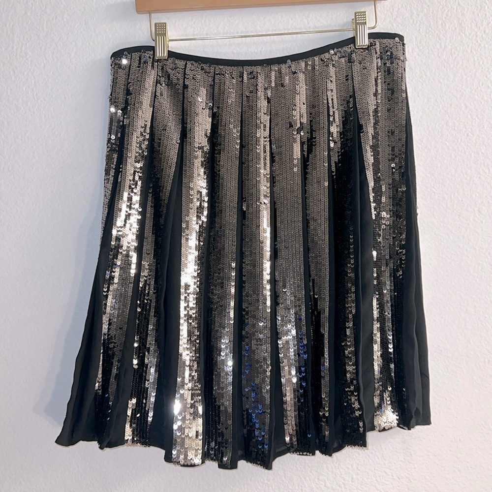 New Ann Taylor Black Pleated Sequins Skirt Size 12